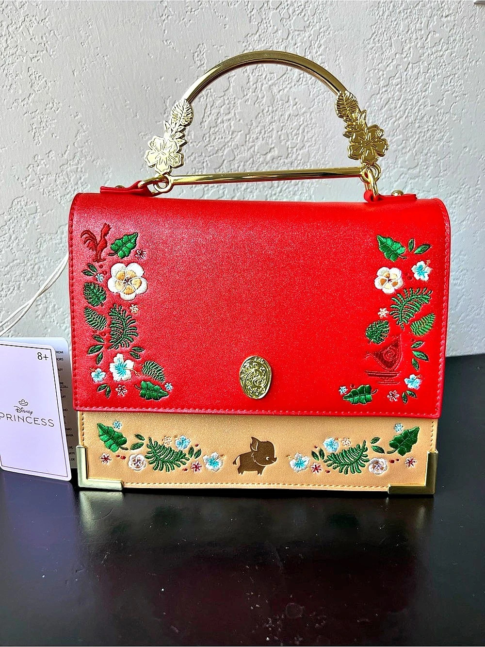 Loungefly Disney Princess Moana Shimmer Embroidered Red/Gold Crossbody Bag - NWT